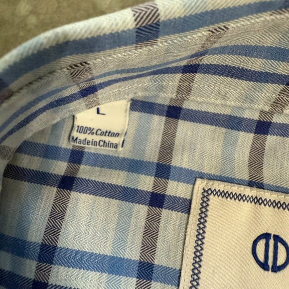David Donahue Blue & White Plaid Long Sleeve Button-Up Shirt – Size Large - Picture 8 of 10